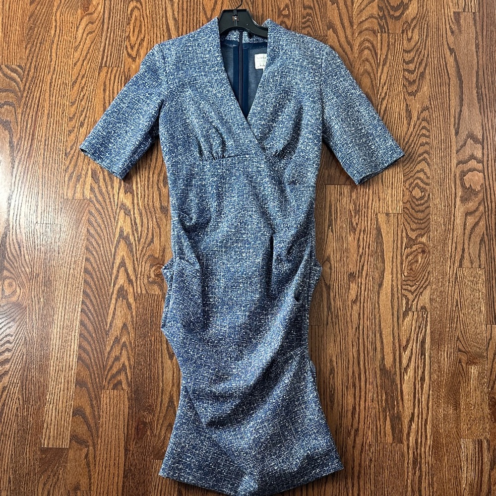 Nicole Miller Blue Tweed Wrap-Front Dress